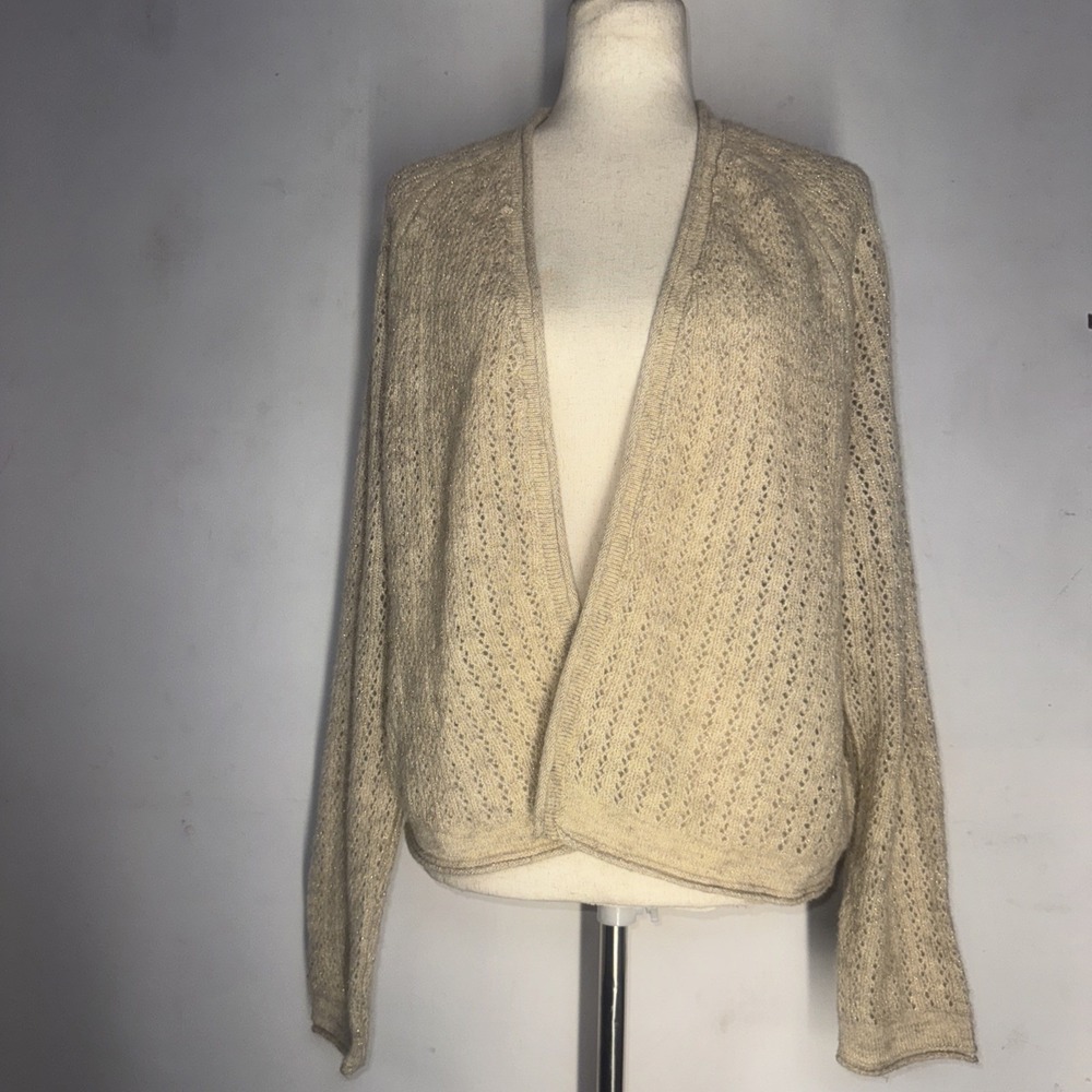 Croft & Barrow Beige Knit Open Front Cardigan Women's Size L‎